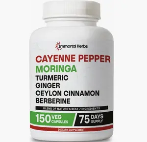 Cayenne Pepper Moringa Turmeric Ginger Capsules, 150 Pills, Extra Strength, Non-GMO & Gluten Free, Pure Berberine HCL and Ceylon Cinnamon Extract Powder