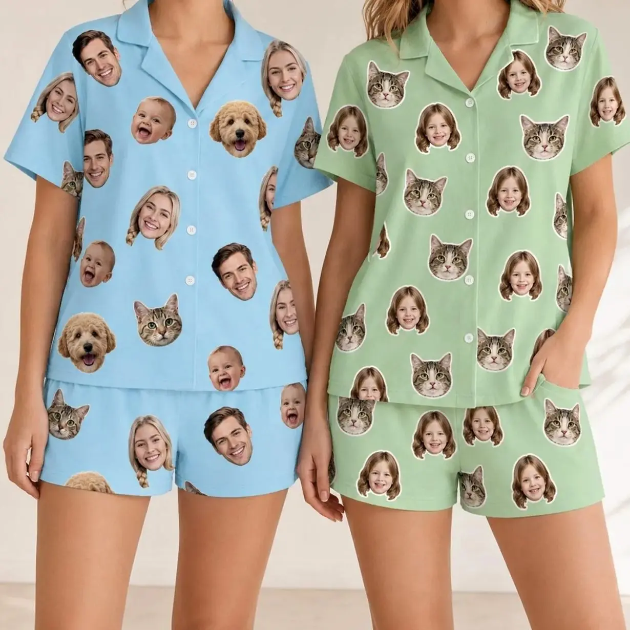 Custom Face Short Pajama Set,Personalized Family Pajamas Set,Pet Photo Pajamas Set,Matching Pet Lover Sleepwear,Gifts for Dog Lovers
