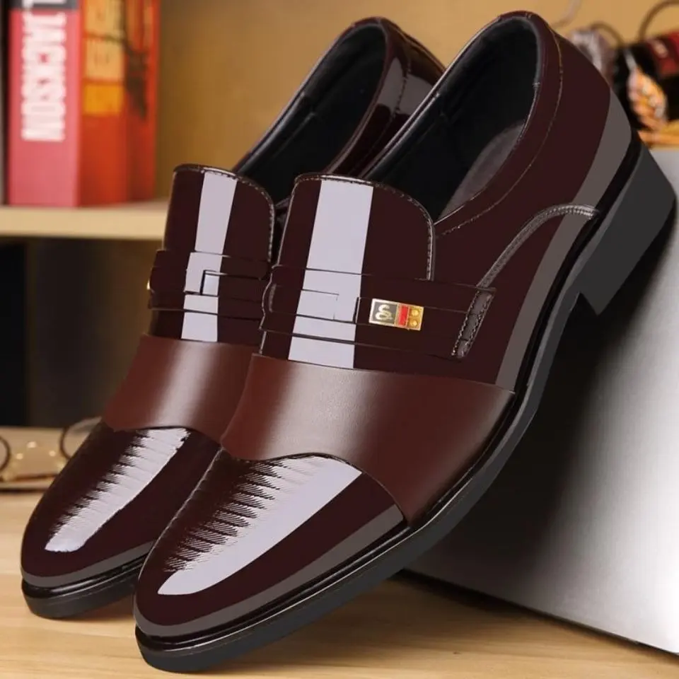Men's Leather Breathable Mesh Slip-On Dress Shoes - Formal Office Work Footwear, Walking Shoes, Design