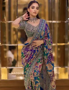 Celebrity Inspired Multicolor Saree with Handcrafted Real Mirror