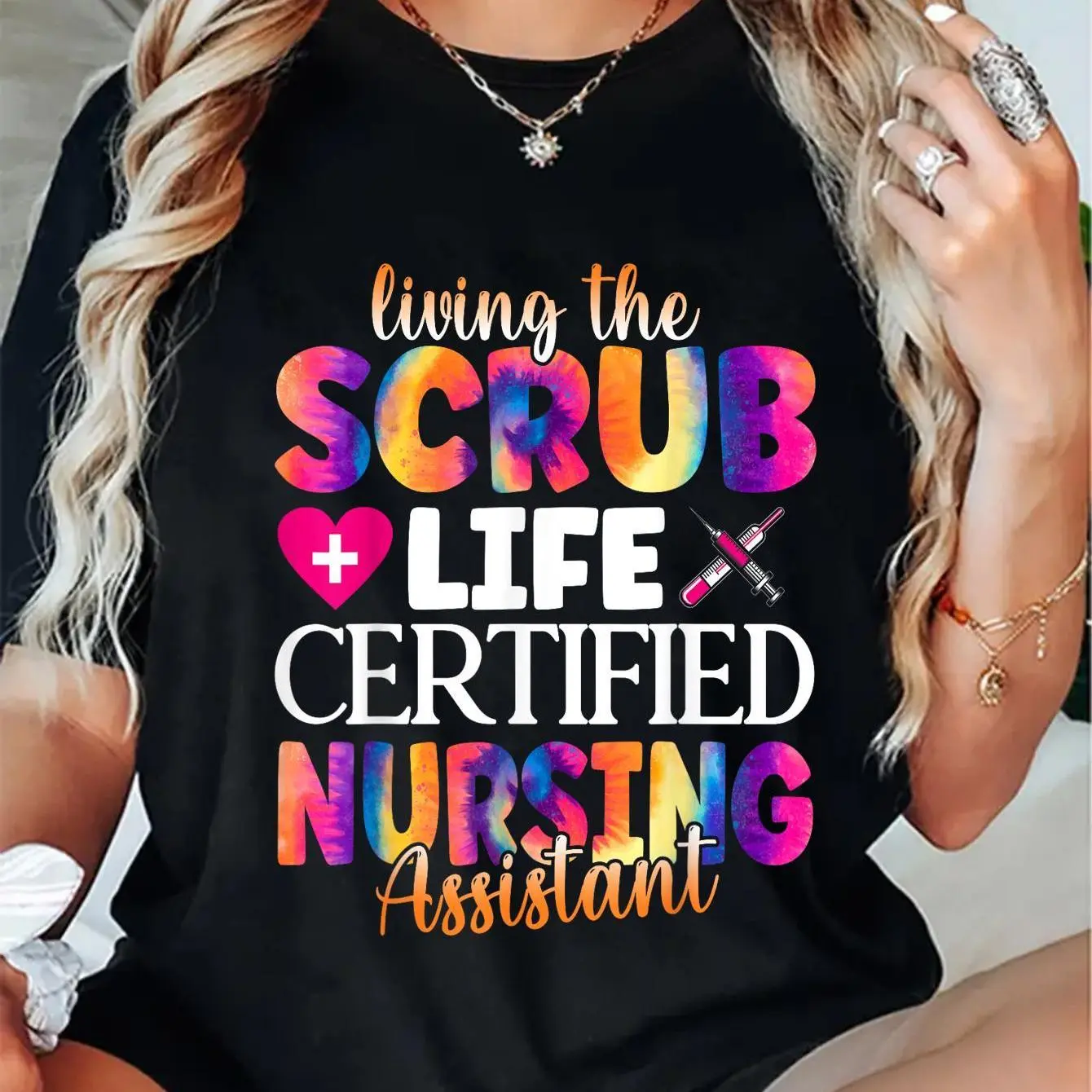 Women's CNA Life Graphic T-Shirt, Casual Vintage Style 100% Cotton, Playful Shortsleeve Round Neck Top for Everyday Wear, Tshirt