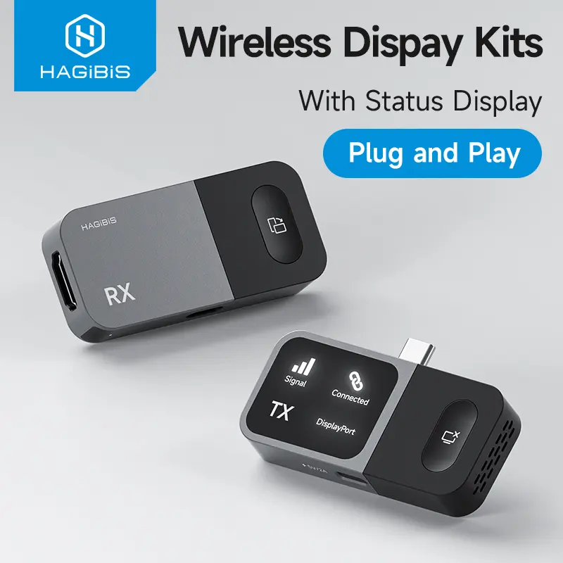 Hagibis GA10 USB-C Wireless TX-RX Kit (Electronic Gadgets), Plug-and-Play HDMI Transmitter Receiver Screen Mirroring Adapter for Phone, Samsung TV, Monitor