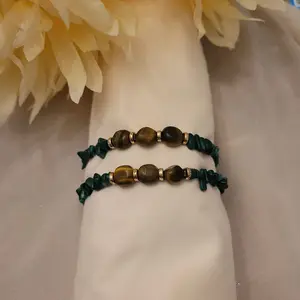 Malachite ''Chipped'' & Tigers Eye Crystal Beaded Bracelet