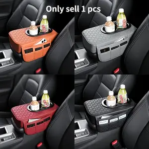 Universal Car Console Cover, Car Center Console Organizer, Leather-Like Material, Includes Side Pockets & Cup Holders, Multi-Functional Storage for Phones/water Bottles/cards