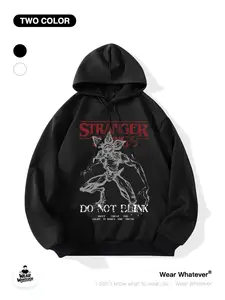 Stranger Things Upside Down Hooded Funny Sweatshirt with Graphic Print, Casual Loose Fit for Home and Outdoor Wear, Breathable and Comfortable Style