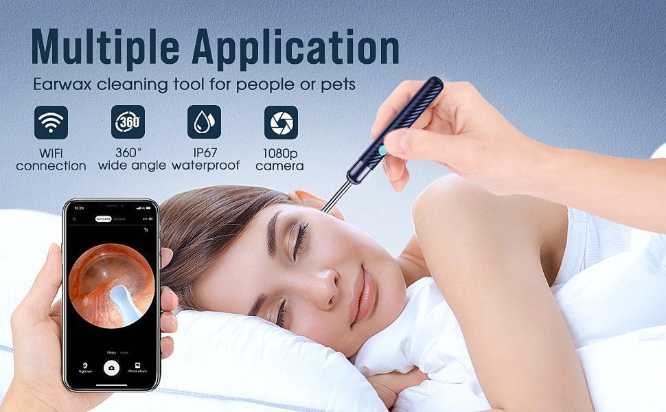 Wax Removal, Cleaner with Camera with 1080P, Otoscope with Light, Wax Removal Kit with 6 Pick, Camera for iPhone, iPad, Android Phones (Blue)