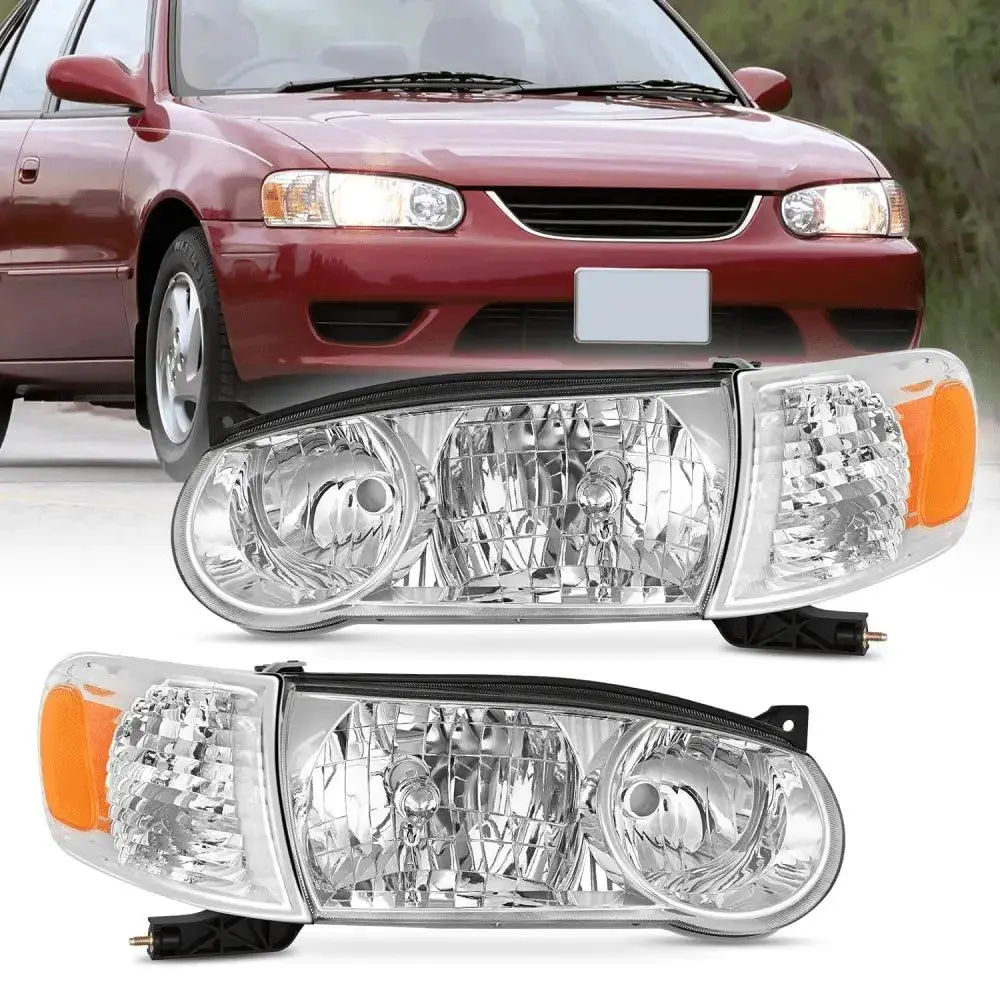 Nilight Headlight Assembly for 2001-2002 Toyota Corolla - Chrome Housing, Amber Reflector, Adjustable, Waterproof, Easy Install, Shock Resistant, Car Lighting Upgrade (Bulbs Not Included), Bulbs Are Not Included, Driver Side And Passenger Side, Yes, Brigh