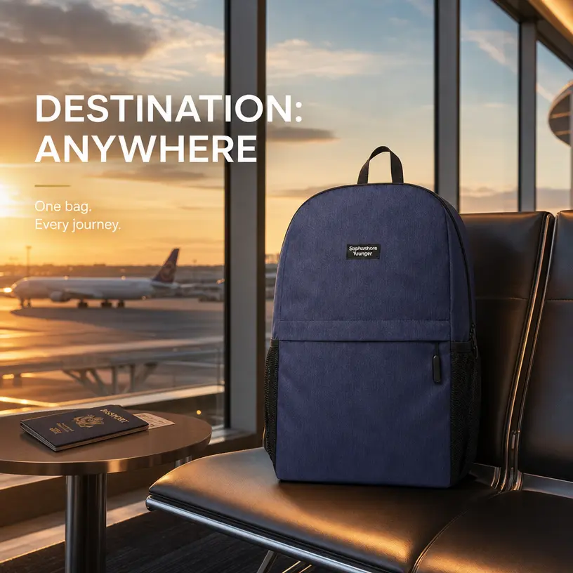 Minimalist Black Backpack — Designer Commuter Laptop Bag, Lightweight Student Schoolbag for Daily Use and Travel