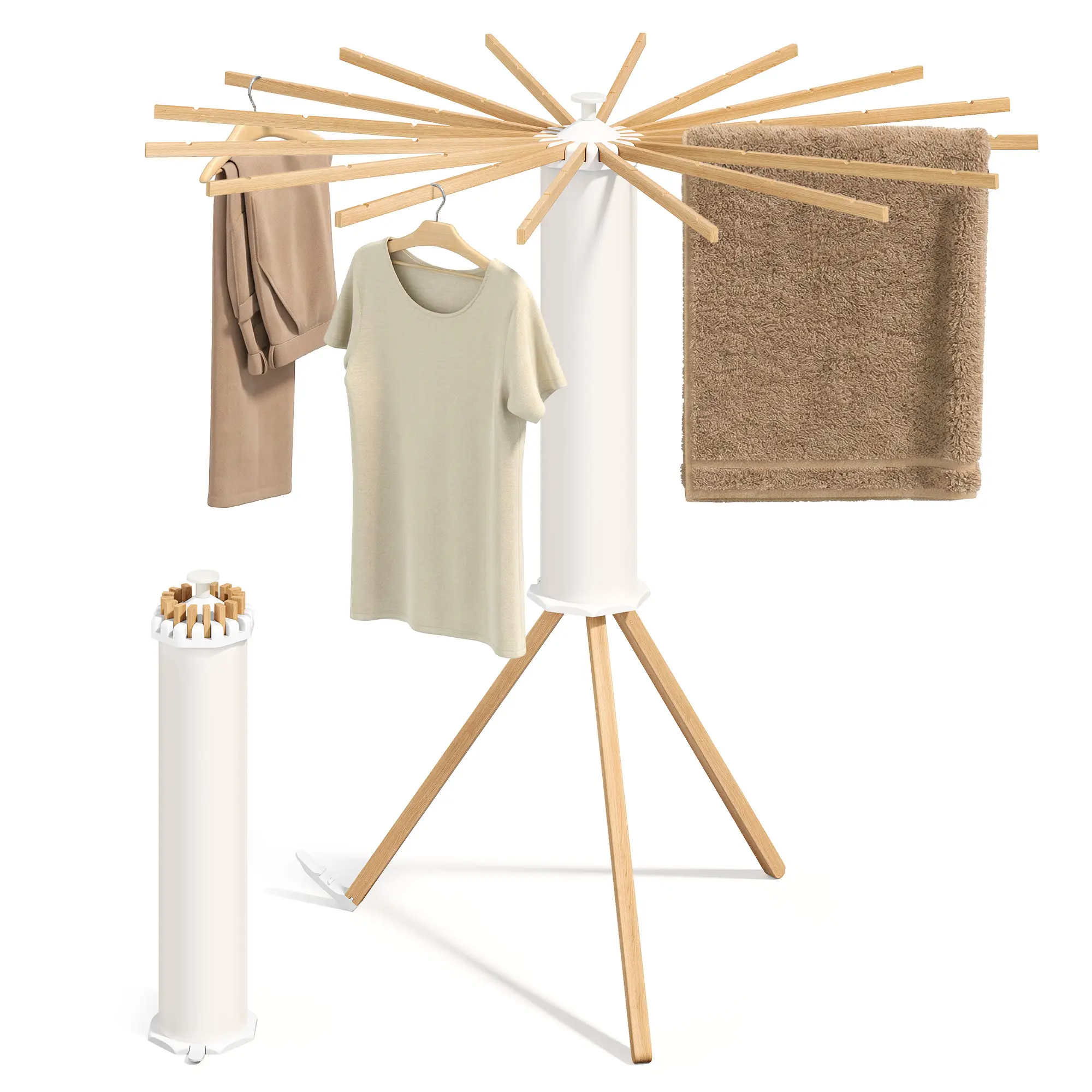 SONGMICSHOME Plastic & Aluminium Folding Drying Rack - 360-Degree Rotatable Tripod, Portable Floor-Standing Natural Dry Rack for Clothes, Ideal for Laundry Room, Balcony, Accessories