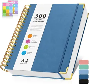 Graph Paper Notebook, Spiral Grid Notebook 8.5" X 11", Hardcover Leather Journal 300 Pages, 100GSM Thick Grid Paper Notebook, Large A5 Graphing Notebook Journal for Women Men Writing Engineering Work