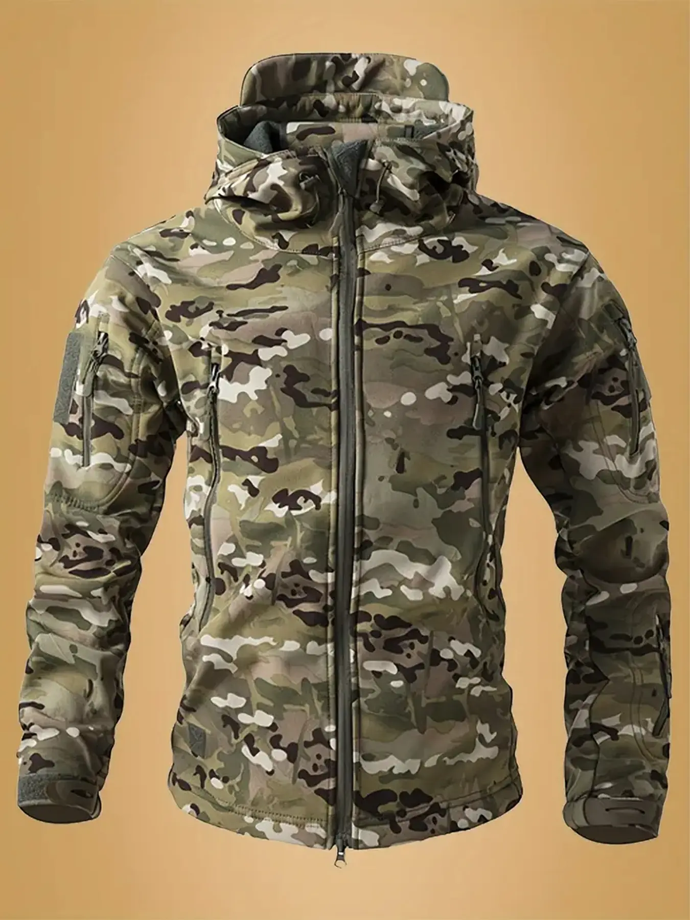 Men's Hooded Camouflage Long Sleeve Jacket Coats for Fall, Tactical Style Multi-Pocket Design for Outdoor Camping & Hunting Activities, Casual Outdoor Outerwears