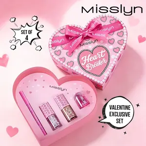 Misslyn Valentine's Exclusive Heart Breaker Lip Kit, 4-Pcs Makeup Set with Juicy Lip Oil, Long-Lasting Lip Liner & Sharpener