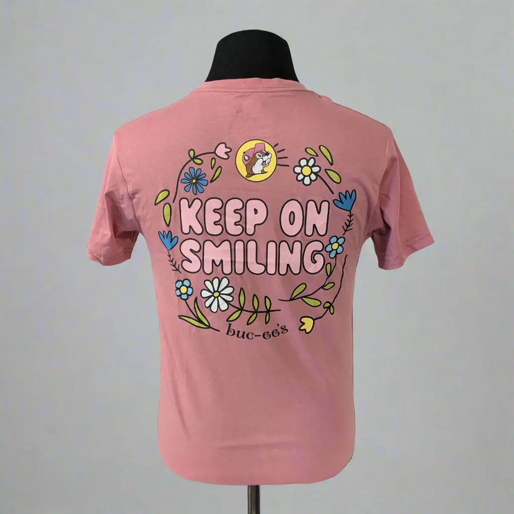 Buc-ee's Youth "Keep on Smiling" Pink T-Shirt