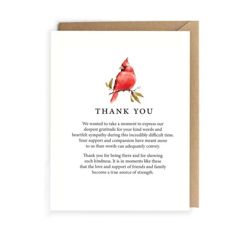 1pc Sympathy Thank You Card with Cardinal, Flat Funeral Thank You Card with Envelopes, Bereavement Card for Condolence