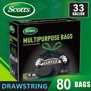 Scotts 33 Gallon  Disposable Non-Rip Black Large Drawstring Garbage Bags, Suitable for Large Kitchen Garbage Cans, Super Strong  Industrial, Garden, Home, Cleaning Supplies - Durable, Leak-proof, Easy to Use Trash bag