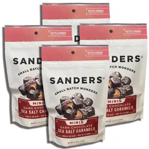 Sanders Small Batch Mini Dark Chocolate Sea Salt Caramels - 4 Pack, 3.75oz Mini Bites, Dessert Snack