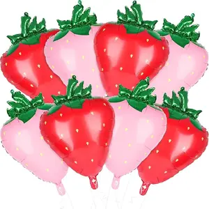 8 PCS Strawberry Balloons, 28" Berry First Foil Balloon Shortcake Birthday Decor Perfect for Strawberry Birthday Party, Baby Shower decorations