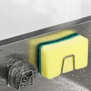 Stainless Steel Sink Sponge Holder, 1 Count Self Adhesive Drain Drying Rack, Kitchen Wall Mounted Dish Rack, Kitchen Storage & Organization