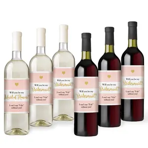 Bridesmaid Proposal Gift – Waterproof Wine Bottle Labels for Bridesmaids and Maid of Honor, Set of 6