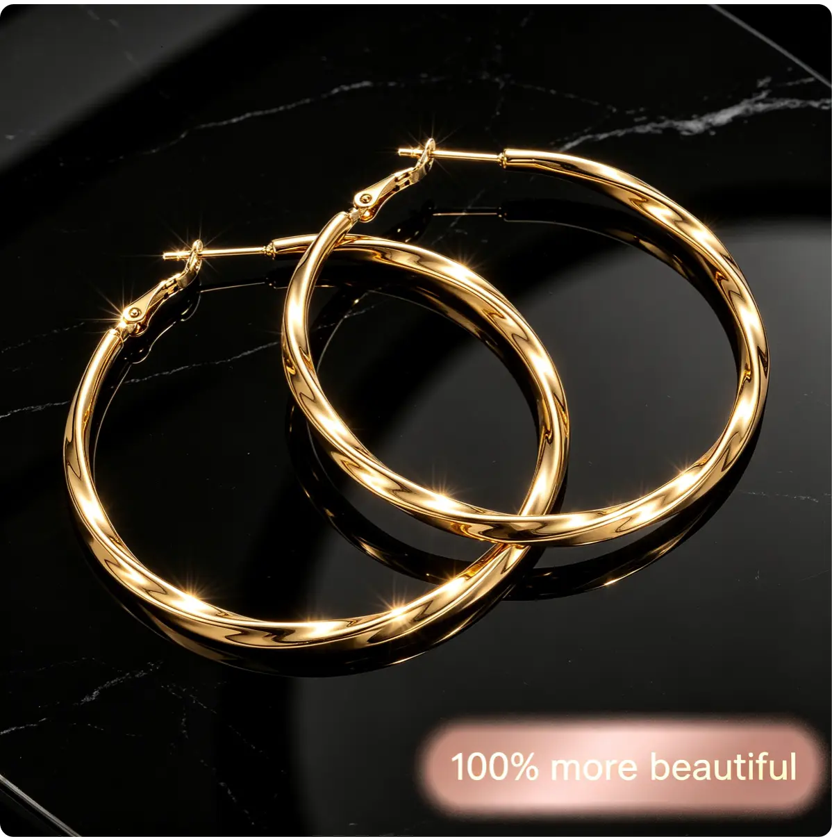18K Gold Plated Fluid Ripple Hoop Earrings for Women, High-Polished 50mm Liquid Metal Big Circle Earrings, Waterproof Tarnish-Resistant Lightweight Fashion Jewelry, 100% More Beautiful Gift for Her