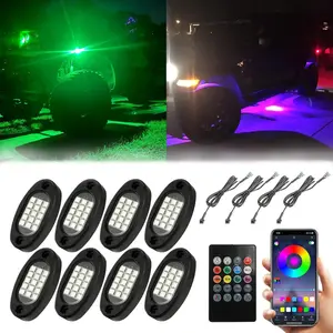 8 Pods RGB Rock Light for   AVT UTV SUV Off Road, Multi Color Under Glow Lighting Kit 120 LEDs Rock Light,APP/RF Control Neon Led Lights for   Accessories