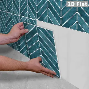10PCS/Color Box GST Teal/Peacock Blue Herringbone PE Foam Tile Stickers, Waterproof Oil-Proof Shockproof Wear-Resistant Peel & Stick Wall Decals for Kitchen Bathroom Bedroom Office Indoor Renovation Decor