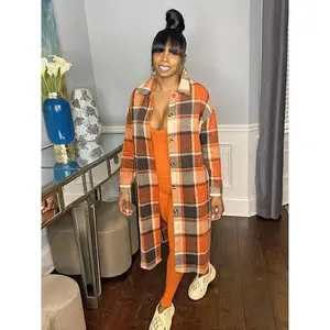 Oversized plaid shirt jacket, long sleeved button casual plaid detachable spring and autumn style, women's top