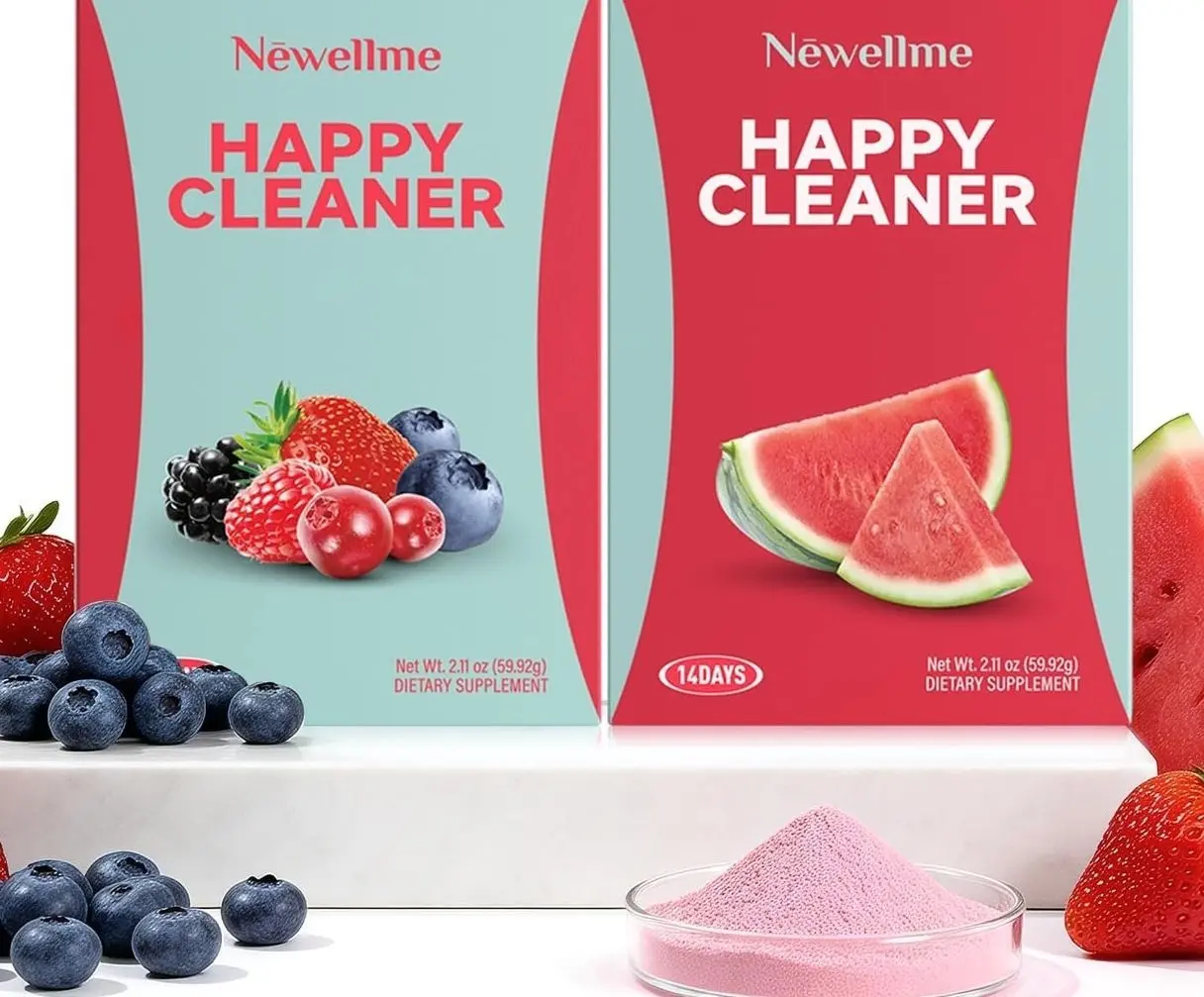 NEWELLME Happy Cleaner Superfood Powder | Digestive & Gut Health, Prebiotics & Probiotics for Women & Men, Support for Bloating & Regularity, Vegan Sugar-Free, Watermelon & Berry Flavors, 28 Sachets