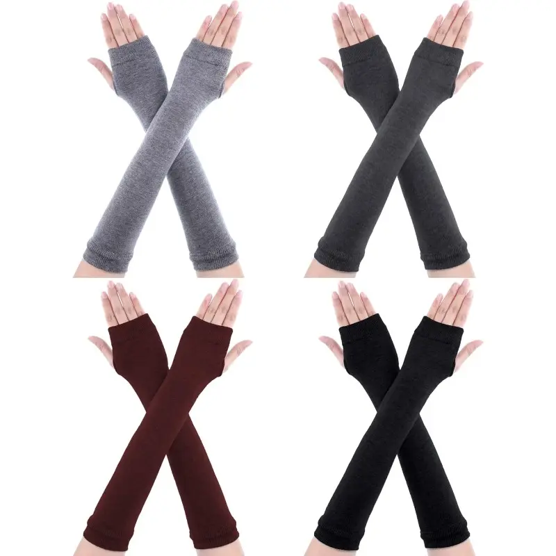 Women’s Gothic Polyester Fingerless Gloves - 4 Pairs Elbow-Length Knitted Thumb Hole Adjustable, Anti-Wear, Flexible, Form-Fitting, Insulating Warm Arm-Warmers for Home Wear, Outdoor Activities, Adjustable Women's Gloves, Anti-Wear Women's Gloves