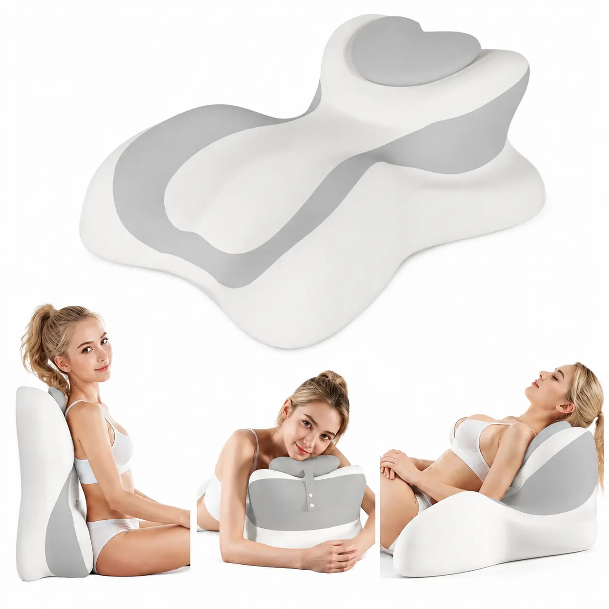 Memory Foam Wedge Pillow: This ergonomic heart-shaped pillow for sleeping on your stomach is made of breathable memory foam. It features an adjustable neck support and multi-angle support, effectively relieving pressure, and is ideal for use with bedding.