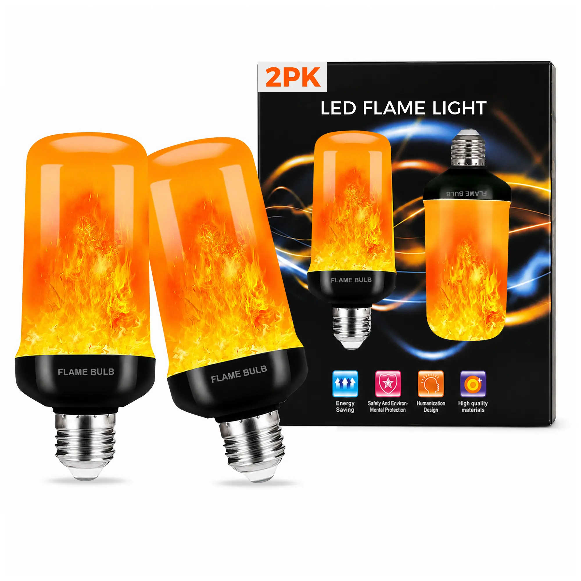 3W Flame Effect LED Light Bulb, E26/E27 Gravity Sensing Lamp, 4 Flicker Modes, Realistic Fire Light for Halloween & Home Indoor Decor