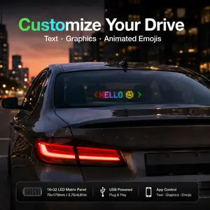 16x32 Pixels Flexible LED Car Window Sign, App-Controlled RGB Scrolling Msg Display, Customizable USB-Powered Rear Windshield Panel with Custom Text, DIY Graphics, Music Rhythm, Animated Emojis