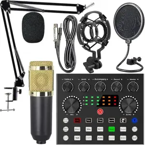 USB Rechargeable Condenser Microphone & Audio Interface & Sound Card, Professional Podcast Studio Equipment Set, Live Streaming Equipment, Microphone Set