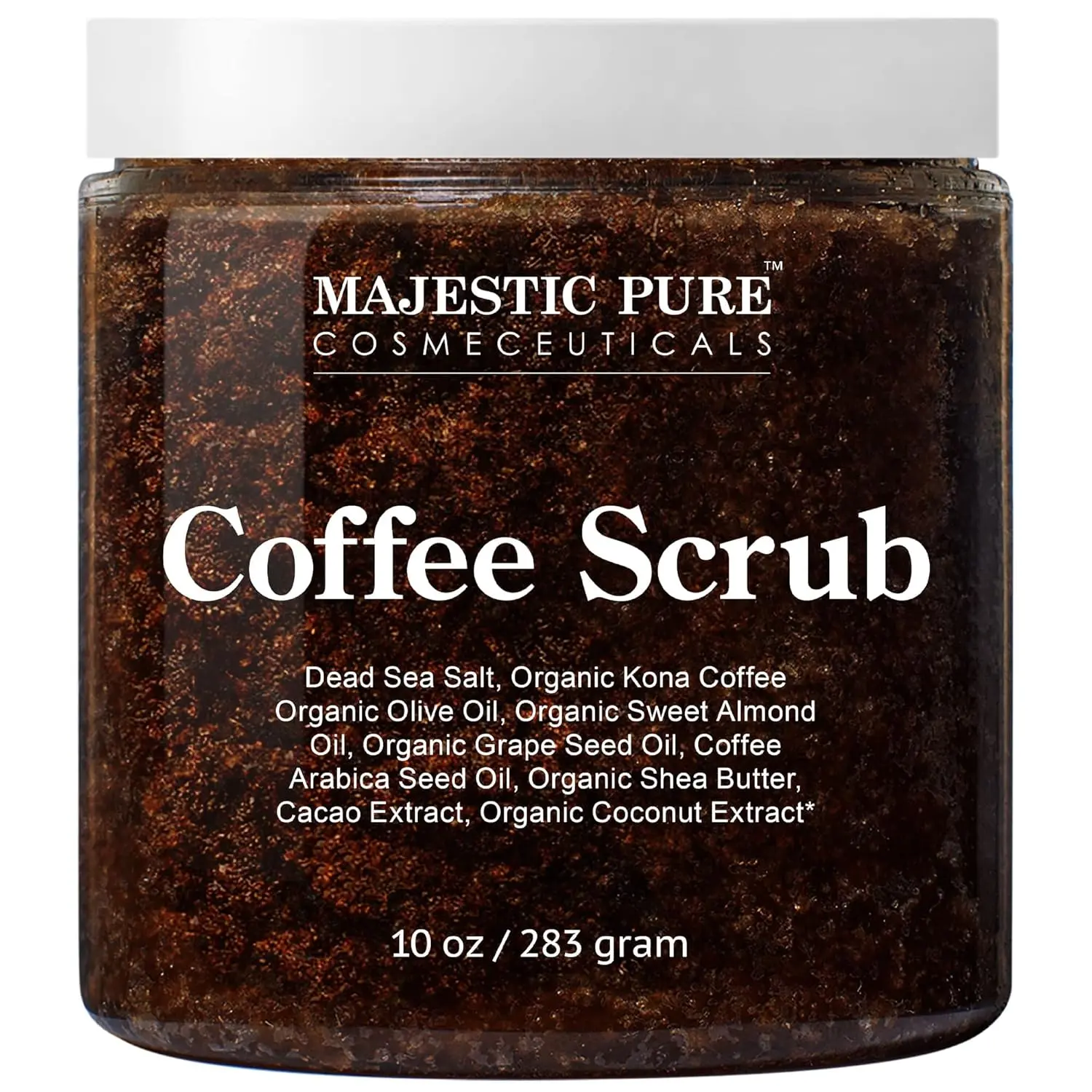 MAJESTIC PURE Arabica Coffee Scrub - 10 oz All Natural Exfoliating Body Scrub for Skin Care, Stretch Marks, Acne, Cellulite, Spider Veins, Eczema, Age Spots & Varicose Veins