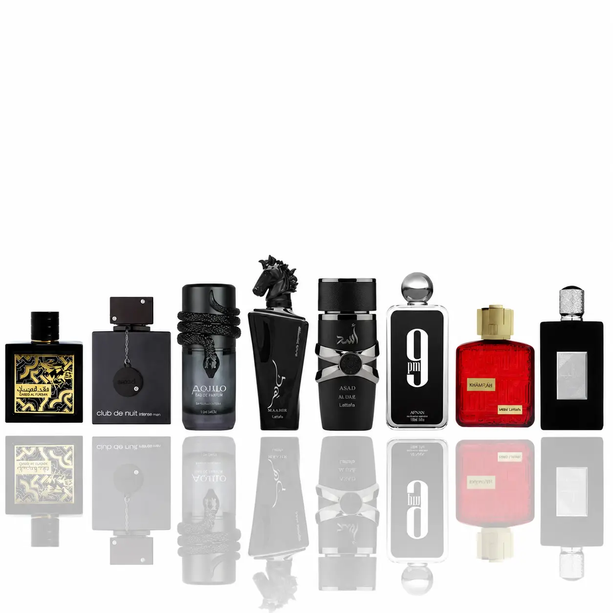 Lattafa Men's Fragrance 8-Pieces Bundle - QAED AL FURSAN, CLUB DE NUIT INTENSE, Musamam Black Intense, Maahir Black, ASAD ELIXIR, 9 PM, RAMZ LATTAFA GOLD, Ameer al arab - High Impact, Smoky Woods Scent Profile, Mens Gifts