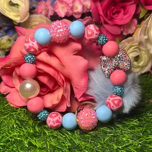 We love donuts, Wristlet Keychain Color Scheme baby blue, posh pink and Bling Beads Made with Wire Durable Lightweight Stylish Accessory for Everyday Use