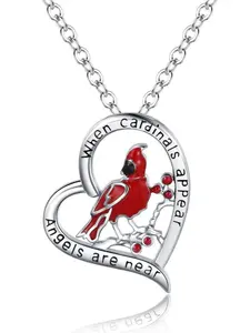 1 Piece Red Branch Cardinal Heart Bird Pendant Necklace, Elegant Women's Fashionable Jewelry Accessory, Perfect Gift for Her, Top Choice for Daily Wear, Love Heart Necklace