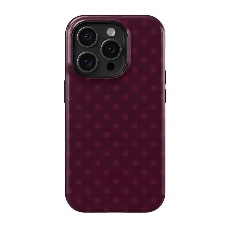Burgundy Polka Dot Smartphone Case - Double Layer Safety Protection for iPhone 17 ProMax,16 Promax,Pro Plus,15,14,13,12 & Samsung 25 Ultra Plus,24,23,22 - Stylish Shockproof Handheld Cellphone Cover