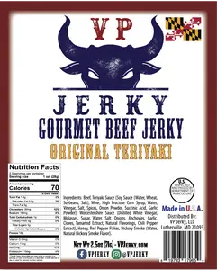 "Original Teriyaki" Made by VP Jerky in Maryland with only the highest quality of ingredients