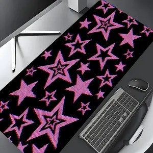 Y2K Pixel Pink Star Design Extra Large Gaming Mouse Pad,Aesthetic Desktop Drotection Pad,Washable Rubber Pad Non-Slip Lock Edge Multi-Size Mouse Pad Suitable For Home Office,Desktop Accessory,Good Gift for Family and friends