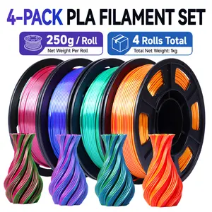 Epelay 3D Printer Filament Galaxy Glitter PLA 1.75mm 4 x 250g Spools for FDM Printers Chameleon Color Shift with Light Burnt Titanium Nebula Purple Glitter Galaxy Rainbow,summerwins