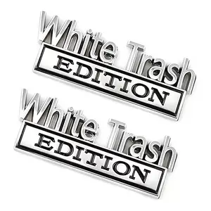 2 Pcs White Trash Edition Emblem Car Side Rear Front Hood Trunk Door Bumper Metal Badge 3D Decal Sticker for F-150 F250 F350 Silverdo 1500 2500 Sierra GMC Chevy Truck SUV
