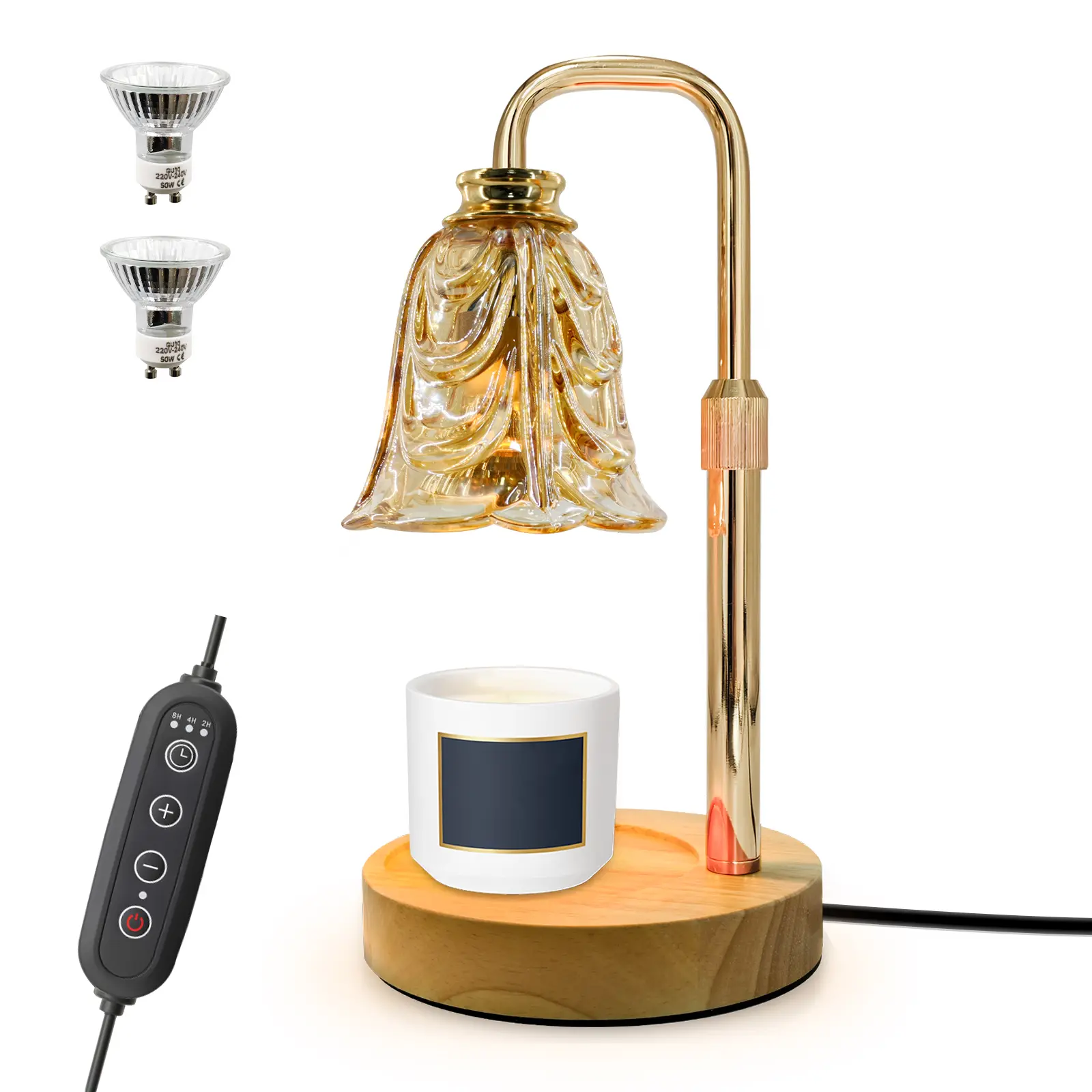 Candle Warmer Lamp with Timer & Dimmer, Adjustable Height Flower Candle Warmer for Jar Candles, Flameless Wax Melter with 2 Bulbs, Home Decor, Christmas, Birthday, Valentine's Gift for Women