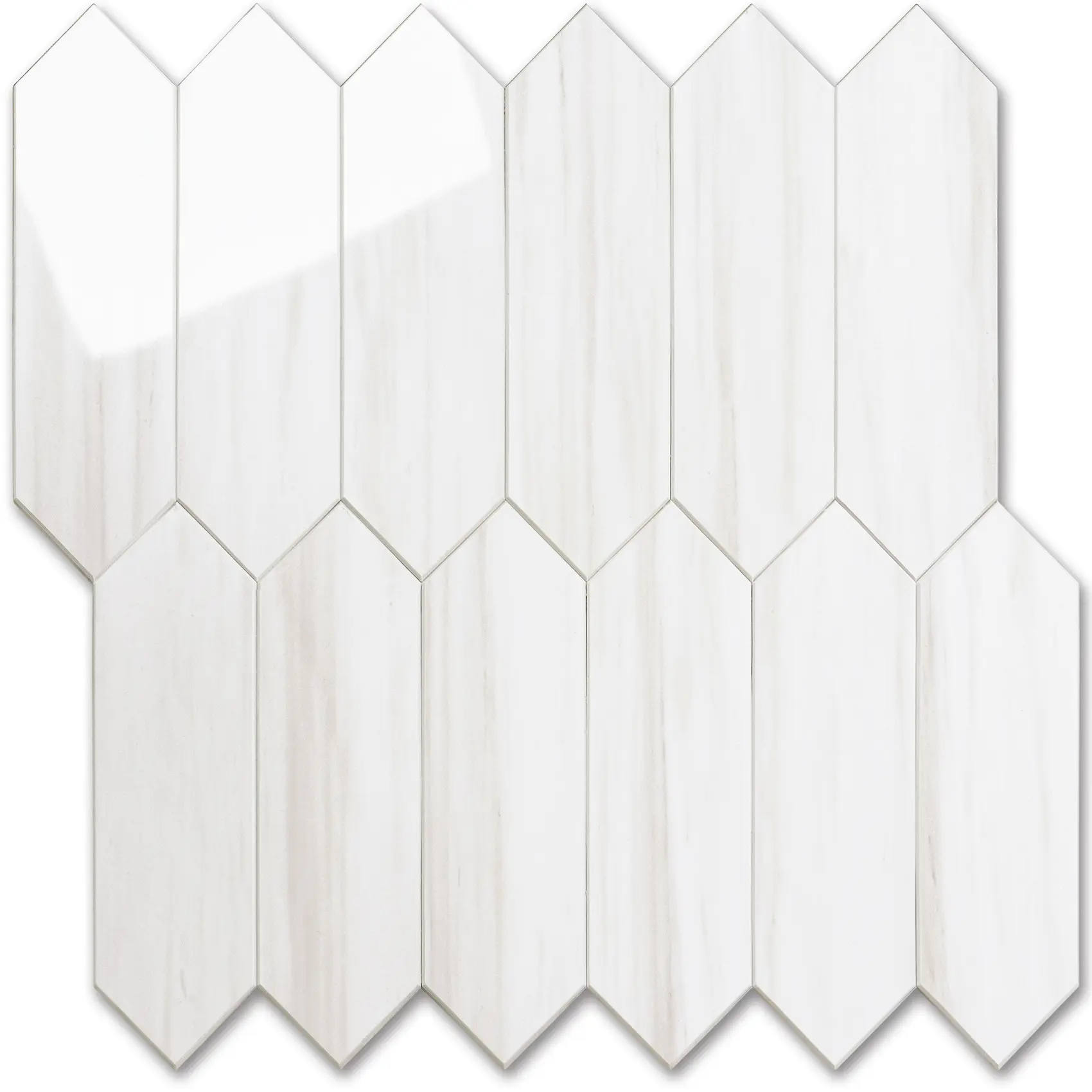 Vamos Tile 10 Sheets Glossy Dolomite White Backsplash Tile Peel and Stick, 12.8 x 12.8 Inch Long Hexagon PVC Self Adhesive Mosaic Wall Tiles Stick on Backsplash for Kitchen and Bathroom