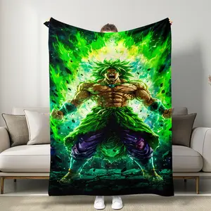 Dragon Ball Super Broly Ultra Form Battle Blanket, Dark Starry Sky & Bursting Flame, Muscle Straining Body, Precision Role Reenactment, Custom Image Blanket, Cozy Throw Blanket