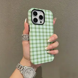 Gingham Phone Case iPhone17/17PROMAX/17PRO/16/15/14/13/12/GALAXYS21/S22/S23/S24 Sleek case Anxiety Minimalist aesthetic Fade-Proof Print roo39904