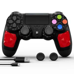 ISHAKO Wireless Game Controller For PS4/PS3/PC/Android/iOS, With Double Vibration, Six Axis Gyro, Touchpad, Built in speaker, Audio jack, Gamepad for PS4, Red PS413