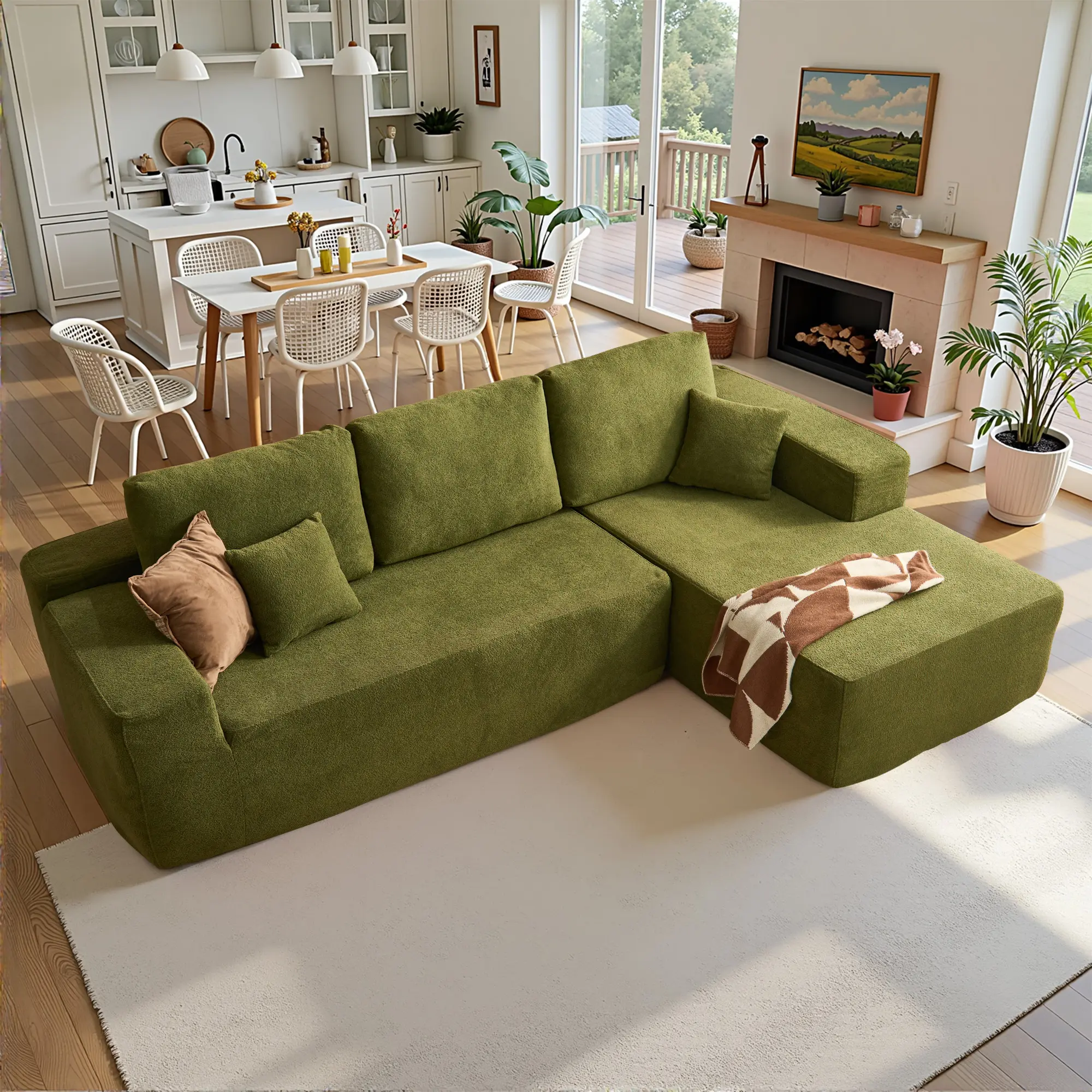 Green Cloud Velvet Right Chaise