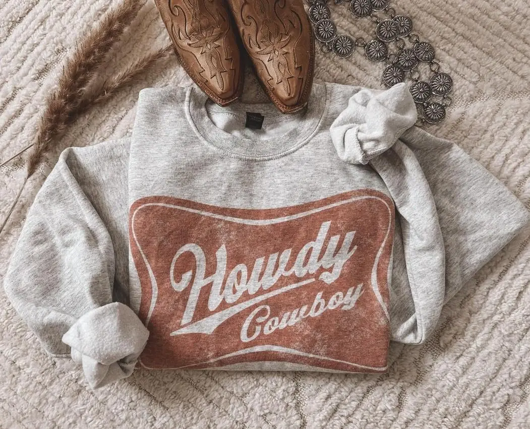 Howdy Cowboy crewneck sweatshirt, western graphic tees women, cowgirl western stuff, western clothing, western outfits women tops, country concert tops outfits, western shirts for women, women’s clothes