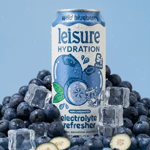 Leisure Hydration Wild Blueberry Electrolyte Drink - 12×16oz Cans | Delicious Low Sugar Beverage with Magnesium & Ashwagandha for Mood & Stress Support | Caffeine Free Energy Drink Sport